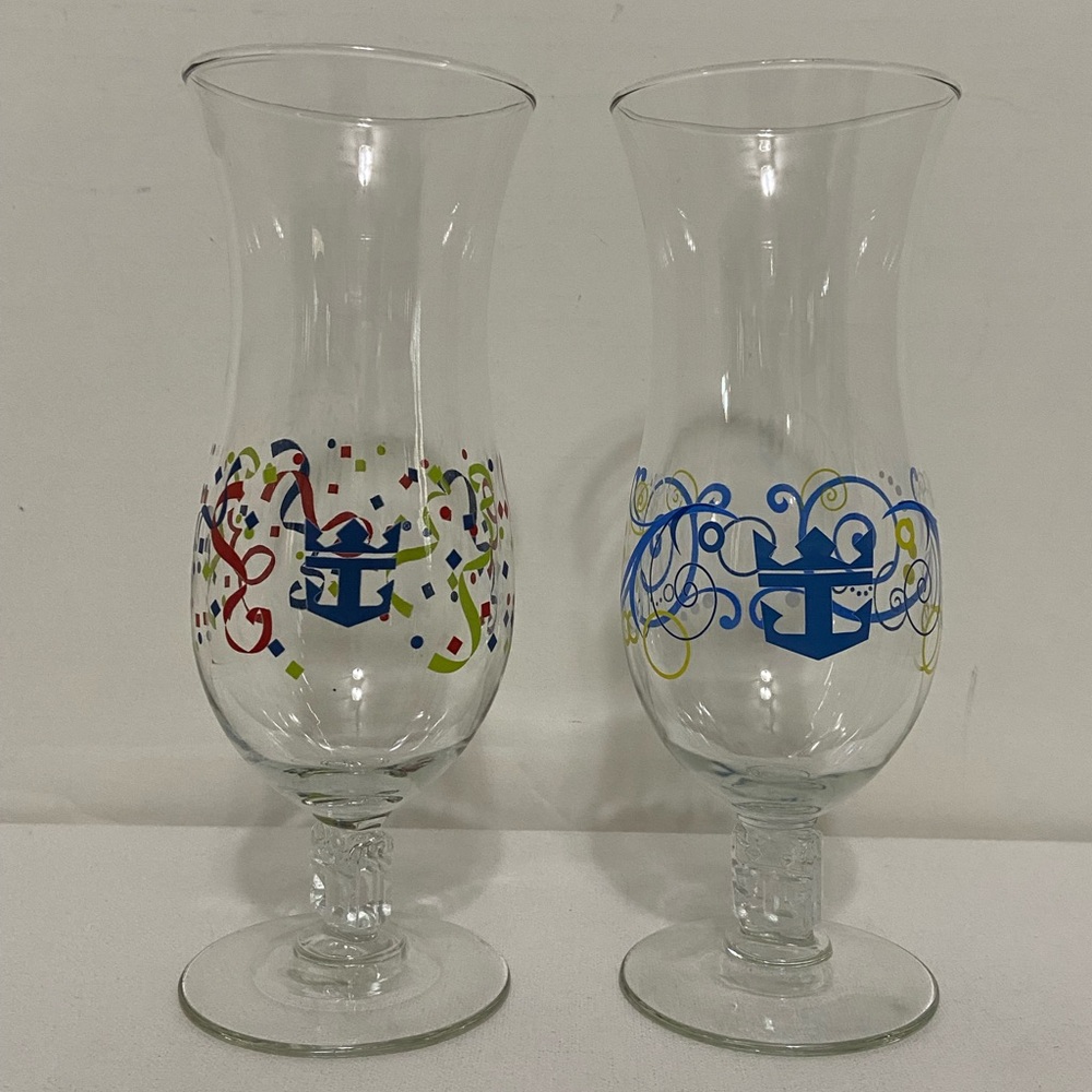 Royal Caribbean Cruise Anchor Stem Hurricane Glasses with Confetti/Ribbon 2